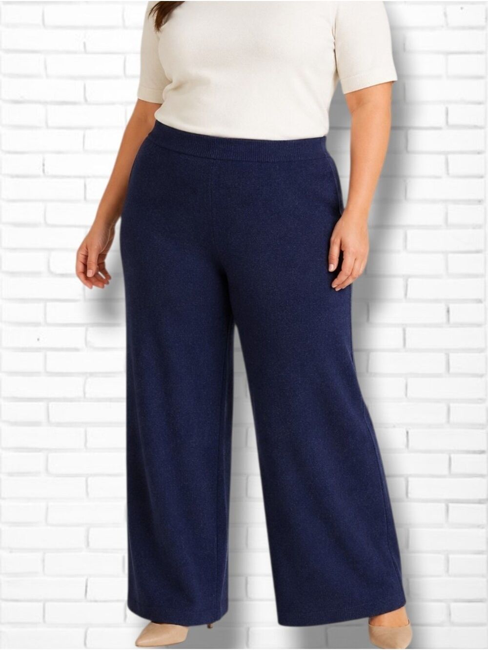 St. John Basics Navy Blue Santana Knit Pull On Straight Leg Trouser Pants Sz 10